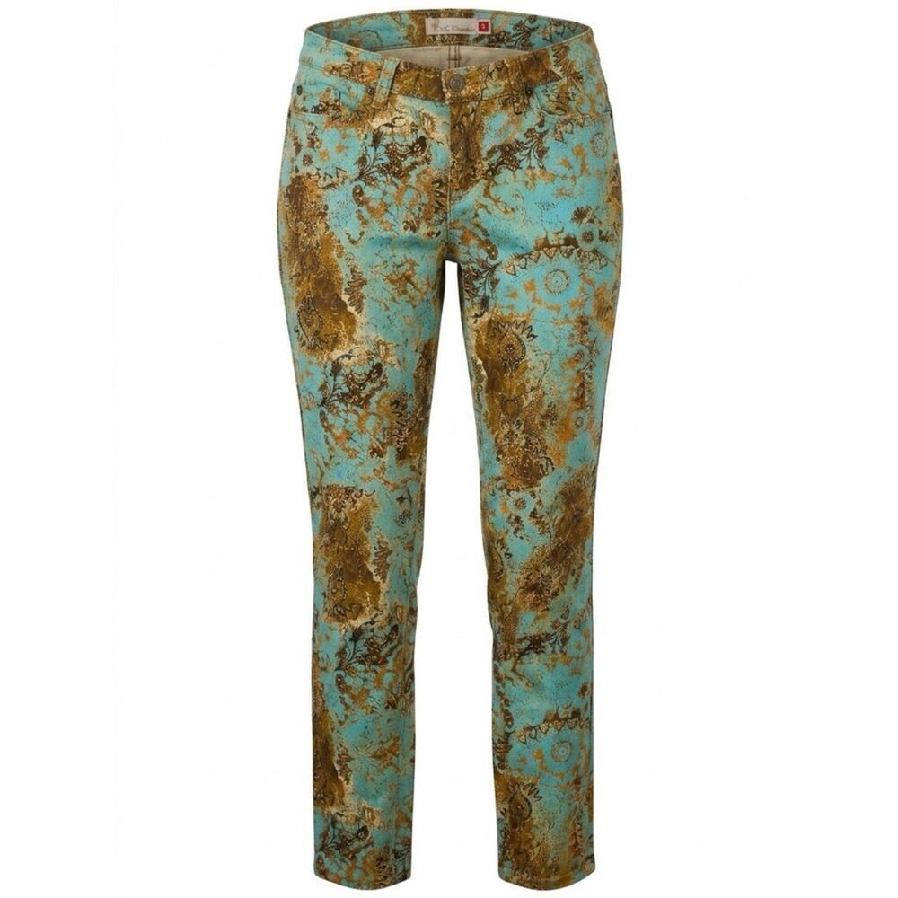 GJG Turquoise & Gold Patterned Slim Jeans